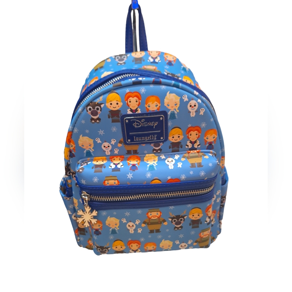 Disney Loungefly Hard Tag Blue FROZEN Elsa Anna Olaf Chibi Mini Backpack NEW